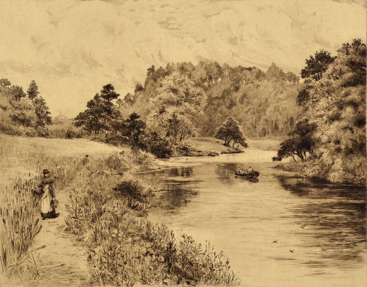 The Wear: The Wear Near Durham, c.1880 (grabado) de Edward Slocombe