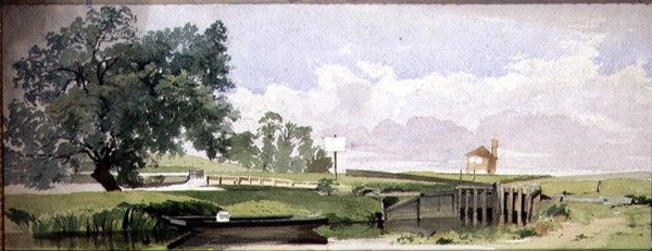 Escena junto al río con una esclusa, c.1860 de Edward W. Robinson