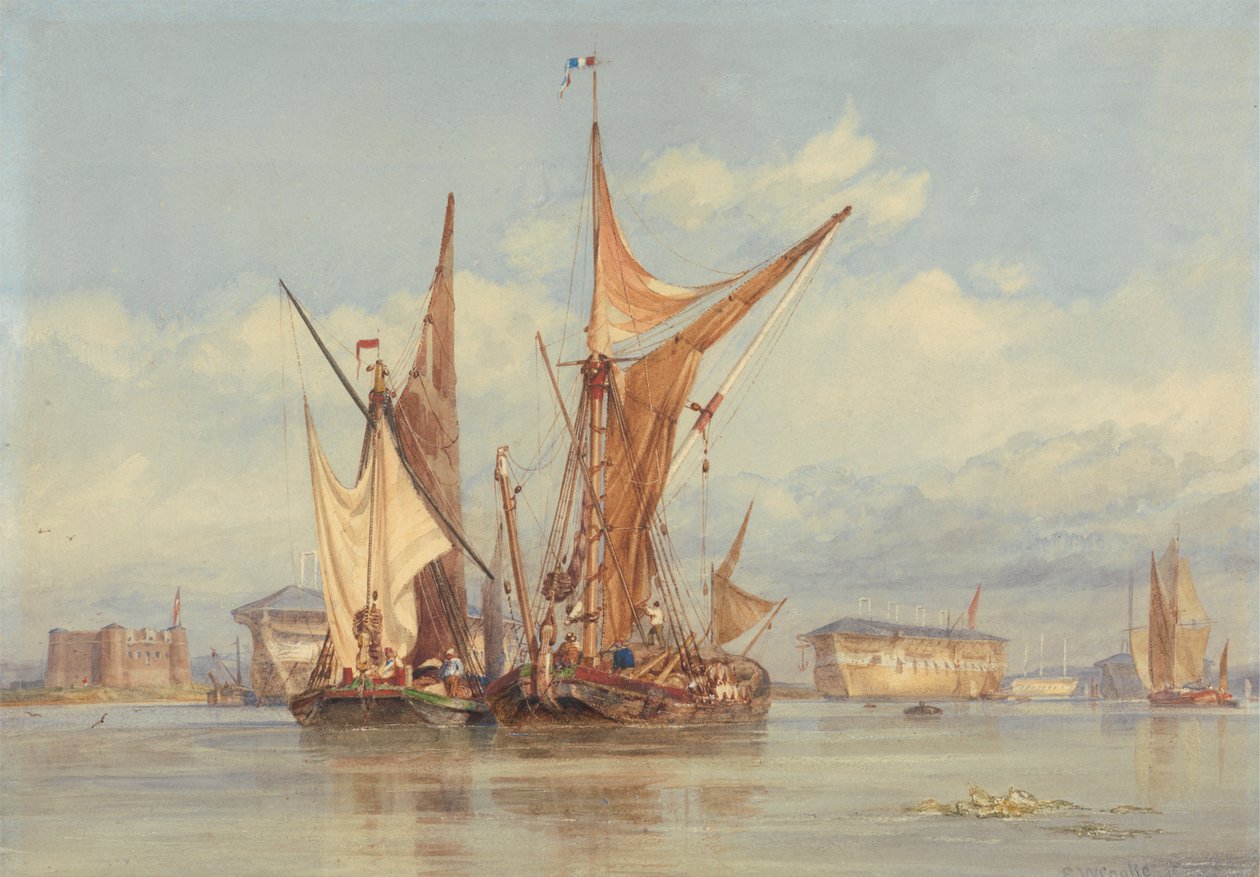 Batería a prueba de bombas cerca de Gillingham, en el Medway... de Edward William Cooke