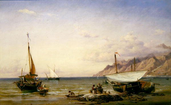 Pescadores manteniendo sus redes de Edward William Cooke