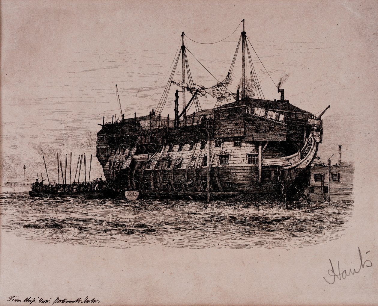 Buque prisión "York" en el puerto de Portsmouth de Edward William Cooke
