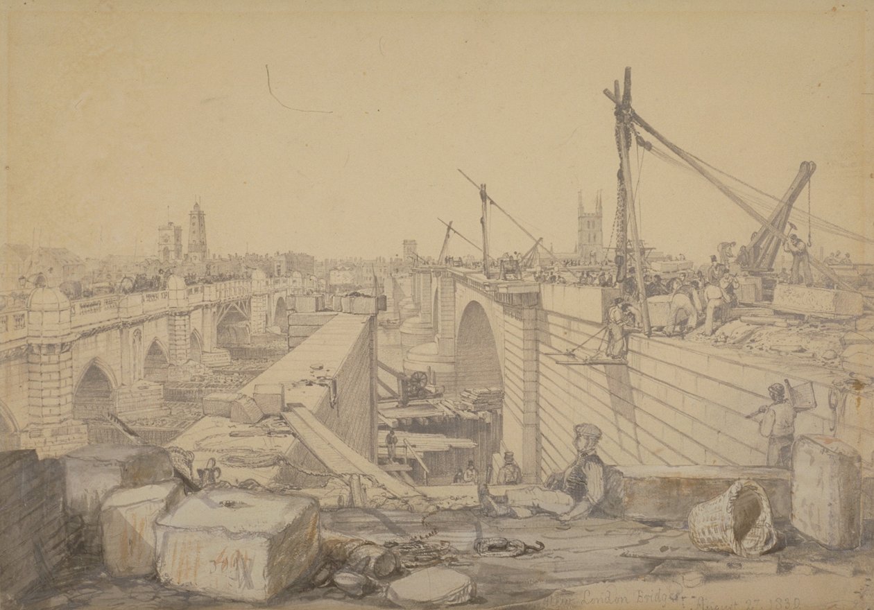 La Construcción del Puente de Londres, 1830 de Edward William Cooke