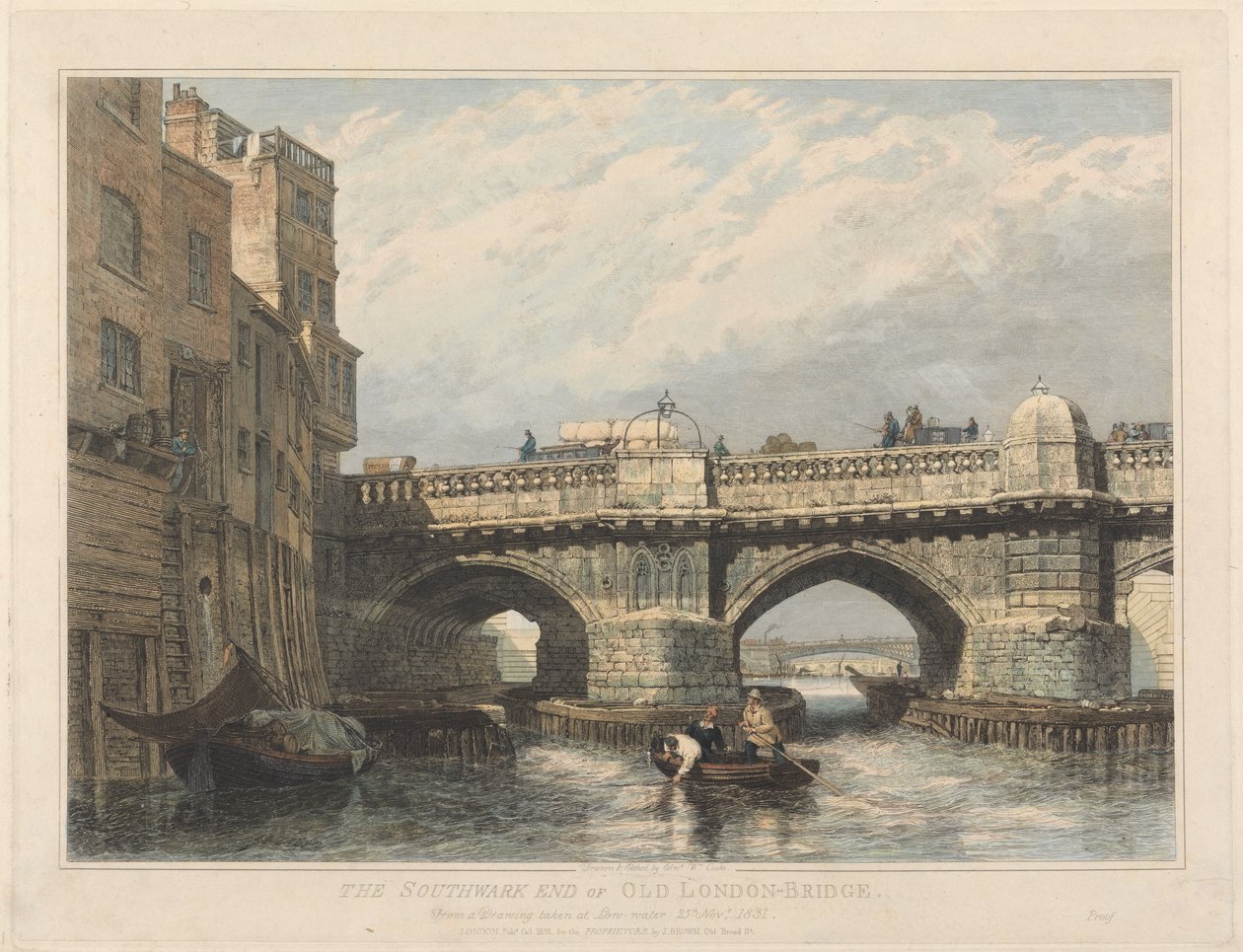 El extremo de Southwark del antiguo Puente de Londres de Edward William Cooke