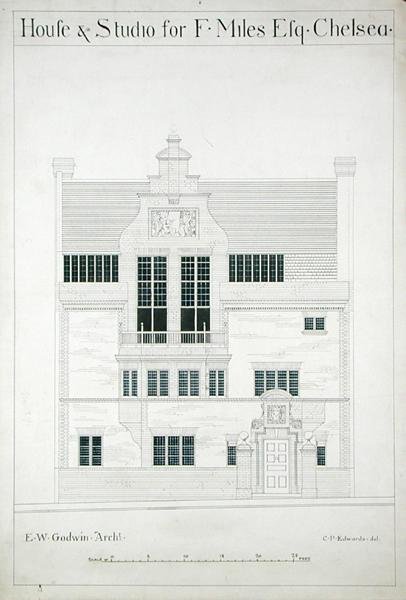 Casa y estudio para F. Miles Esq, Chelsea, grabado por C.P. Edwards de Edward William after Godwin
