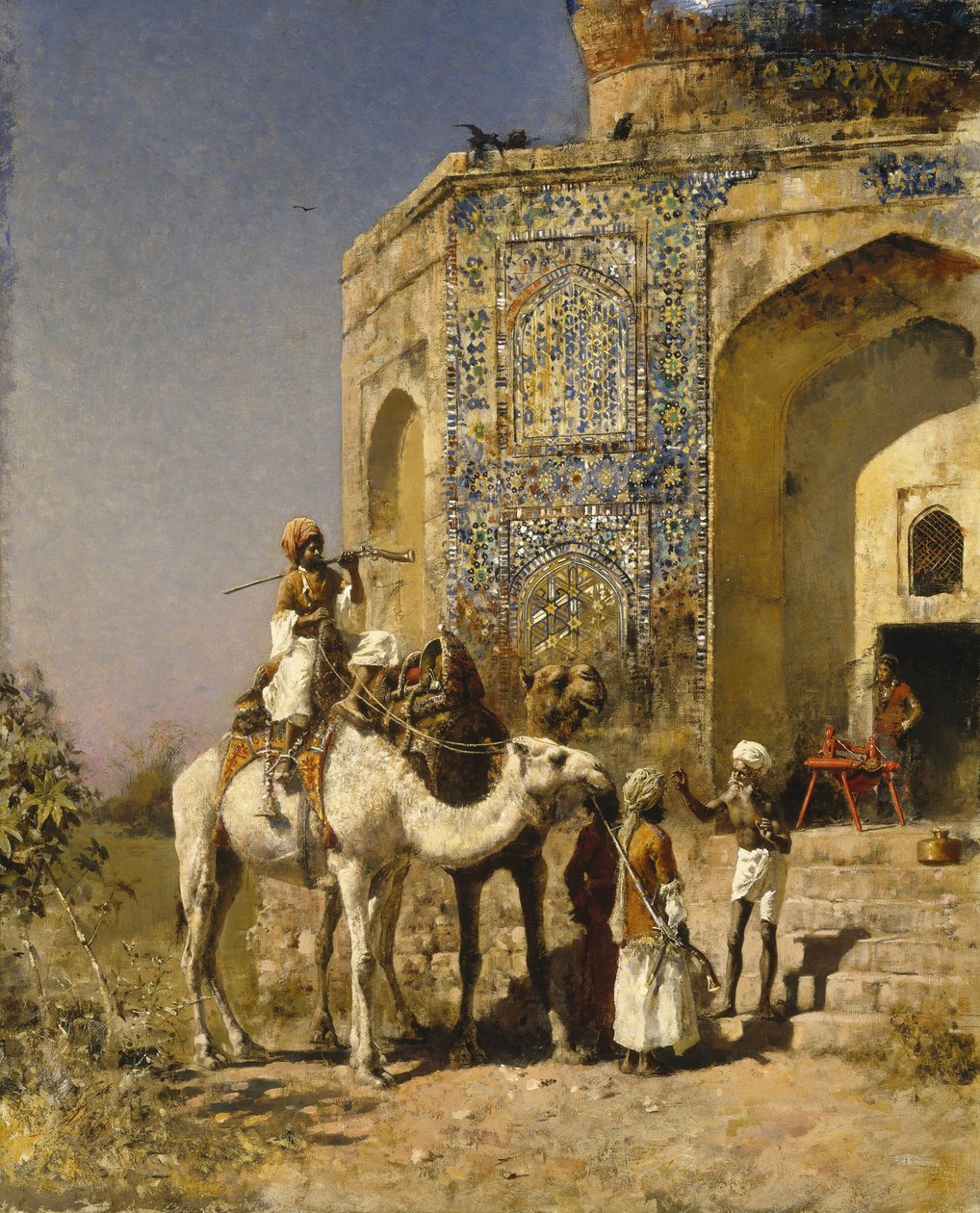 La antigua mezquita de azulejos azules fuera de Delhi, India de Edwin Lord Weeks