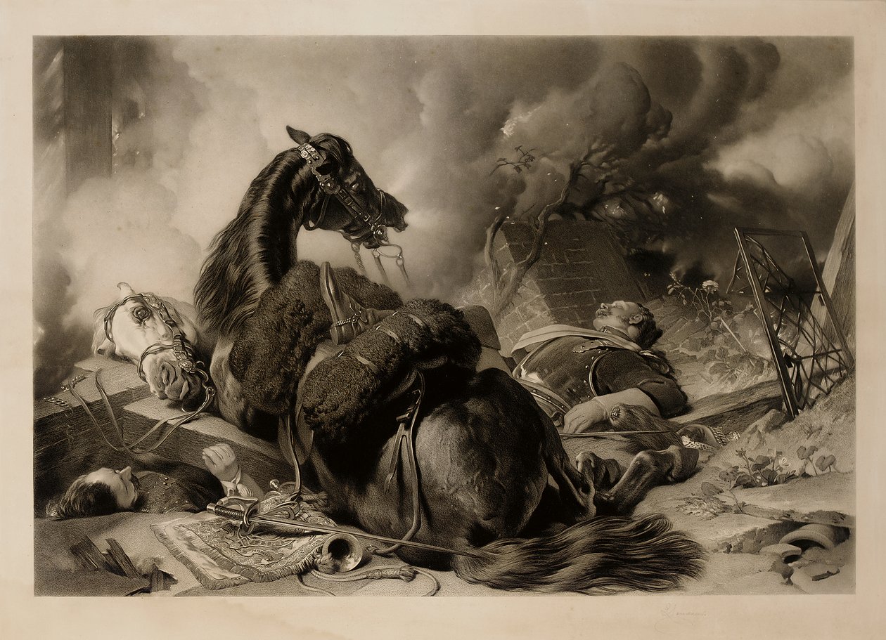 Tiempo de guerra y tiempo de paz, grabado por Thomas Lewis Atkinson de Edwin (after) Landseer