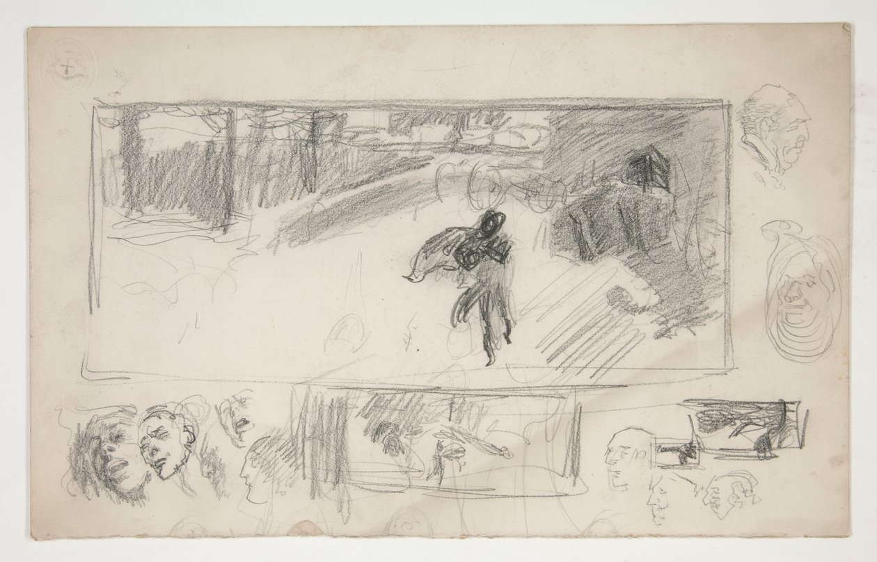 Bocetos variados (anverso); Boceto de un hombre con capa (verso) de Edwin Austin Abbey