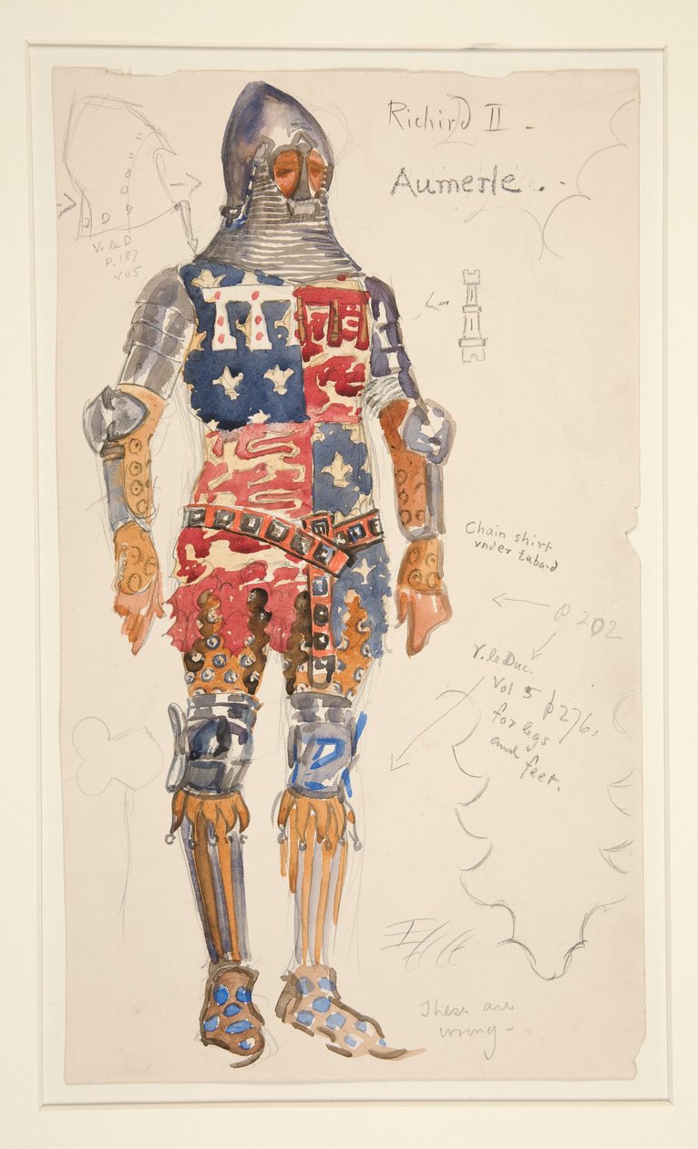 Aumerle (armado), boceto de vestuario para Henry Irving de Edwin Austin Abbey
