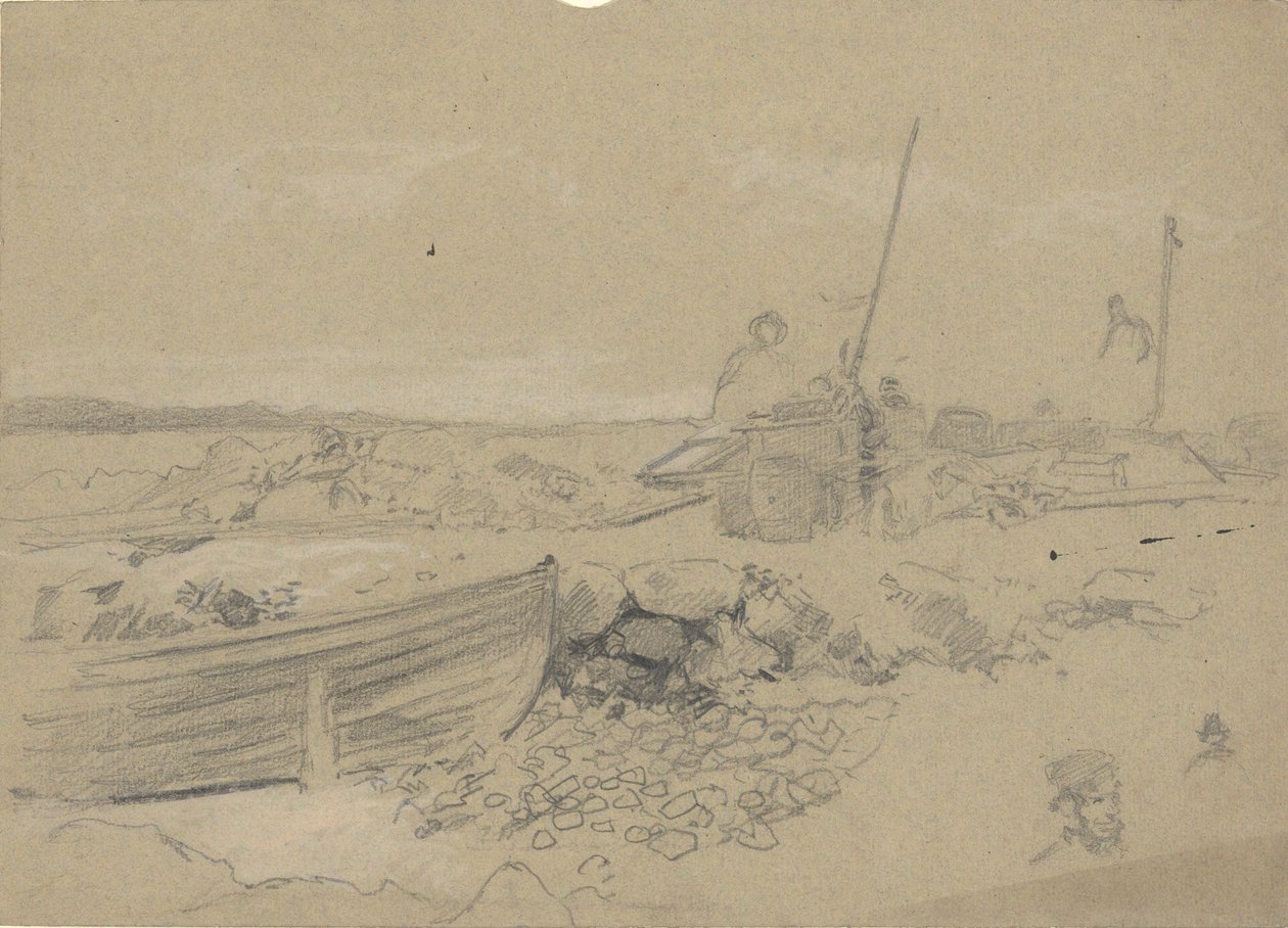 Escena de playa con dory de Edwin Austin Abbey