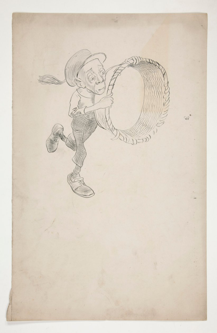 Caricatura de un hombre persiguiendo una abeja con una cesta de Edwin Austin Abbey