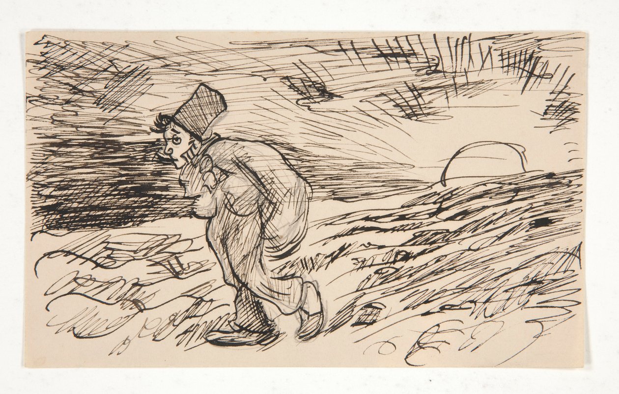 Caricatura de figura caminando al amanecer. estudiar para de Edwin Austin Abbey
