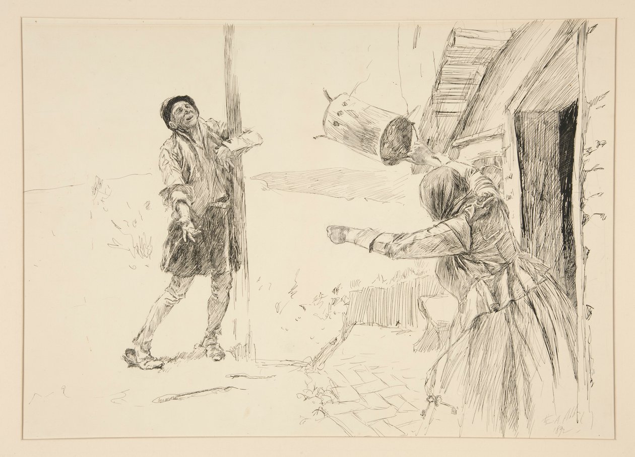 Christopher Sly, ilustración de Introducción, Escena II, La fierecilla domada de Edwin Austin Abbey