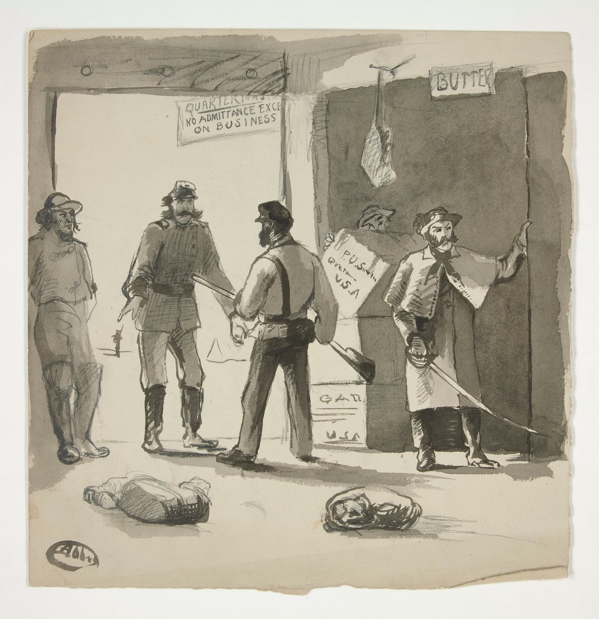 Boceto de la guerra civil (anverso); Hombre viendo un cuadro (verso) de Edwin Austin Abbey