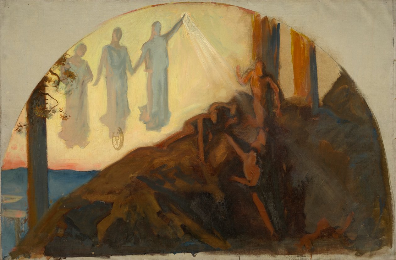 Estudio de composición, para la ciencia que revela los tesoros de la tierra, rotonda, capitolio del estado de Pensilvania, Harrisburg de Edwin Austin Abbey