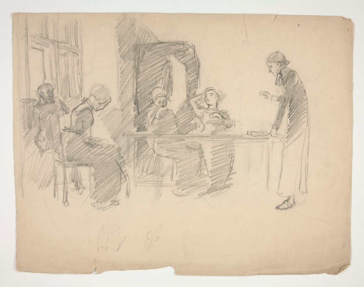 Estudio inicial para Stony Ground 1884, interior con figuras de Edwin Austin Abbey