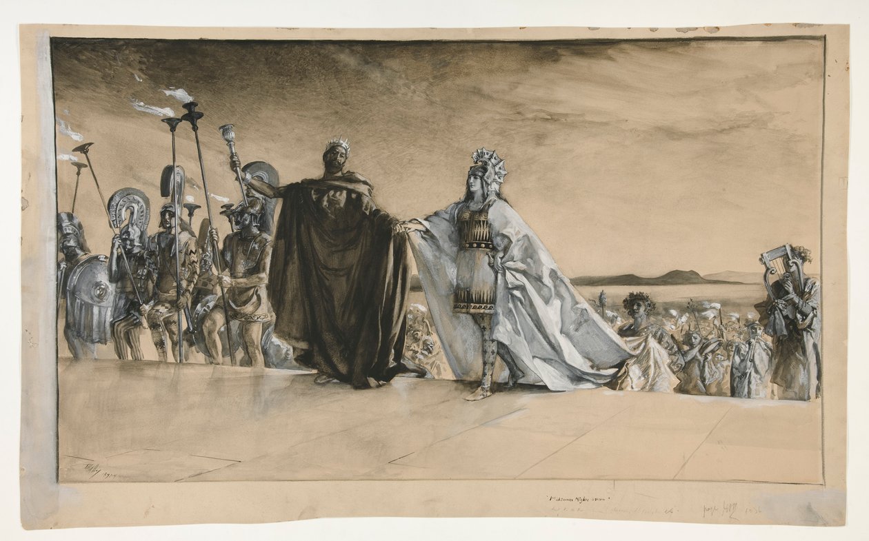 Entra Teseo, ilustración del Acto I, Escena i, Noche de verano de Edwin Austin Abbey