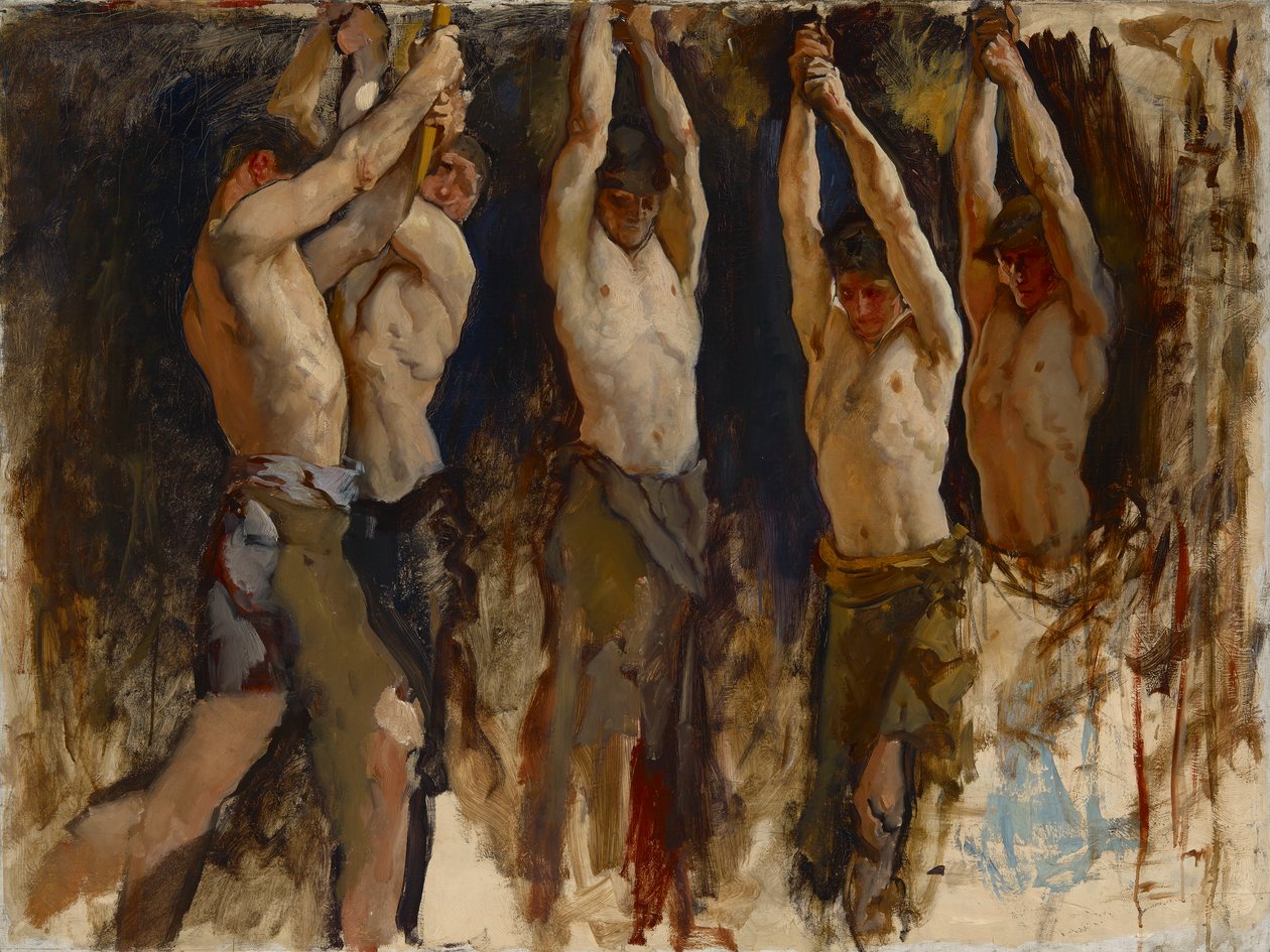 Estudio de figuras, para El espíritu de Vulcano, genio de los trabajadores del hierro y el acero, rotonda, capitolio del estado de Pensilvania, Harrisburg de Edwin Austin Abbey
