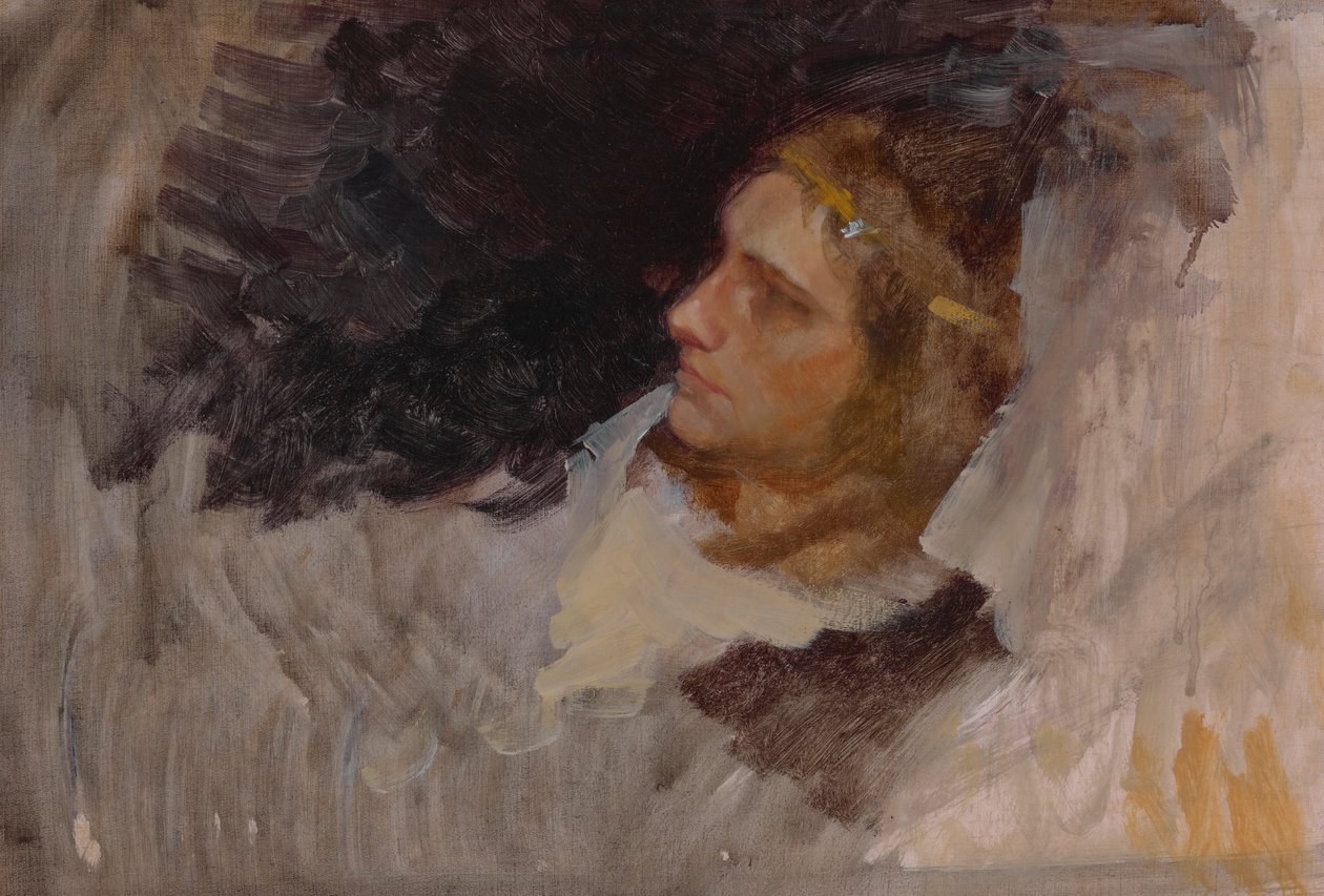 Figura Estudio de Hamlet, para The Play Scene, Hamlet, Acto III, Escena II de Edwin Austin Abbey