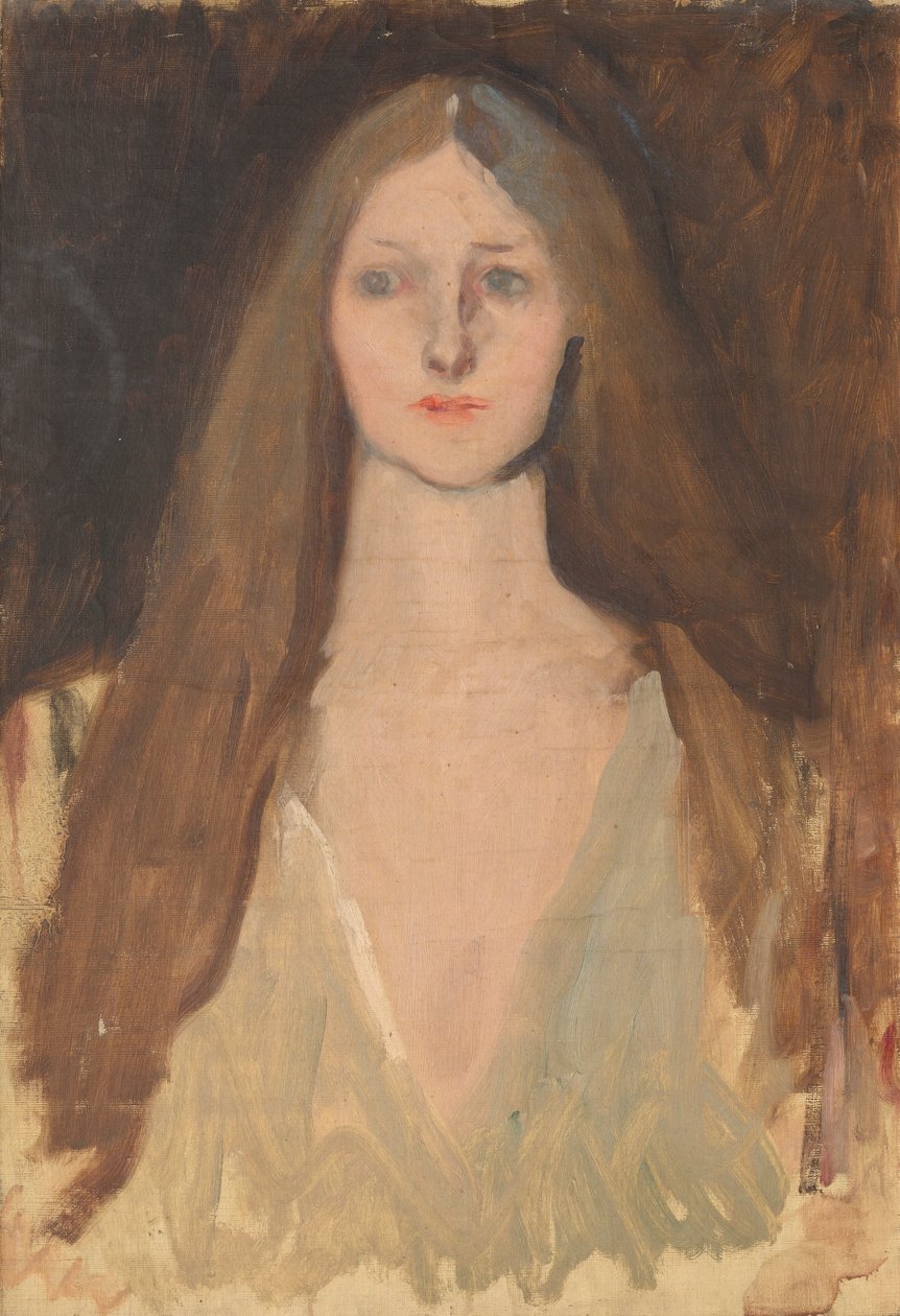 Figura Estudio de Ofelia, para La escena del juego en Hamlet, Acto III, Escena II de Edwin Austin Abbey