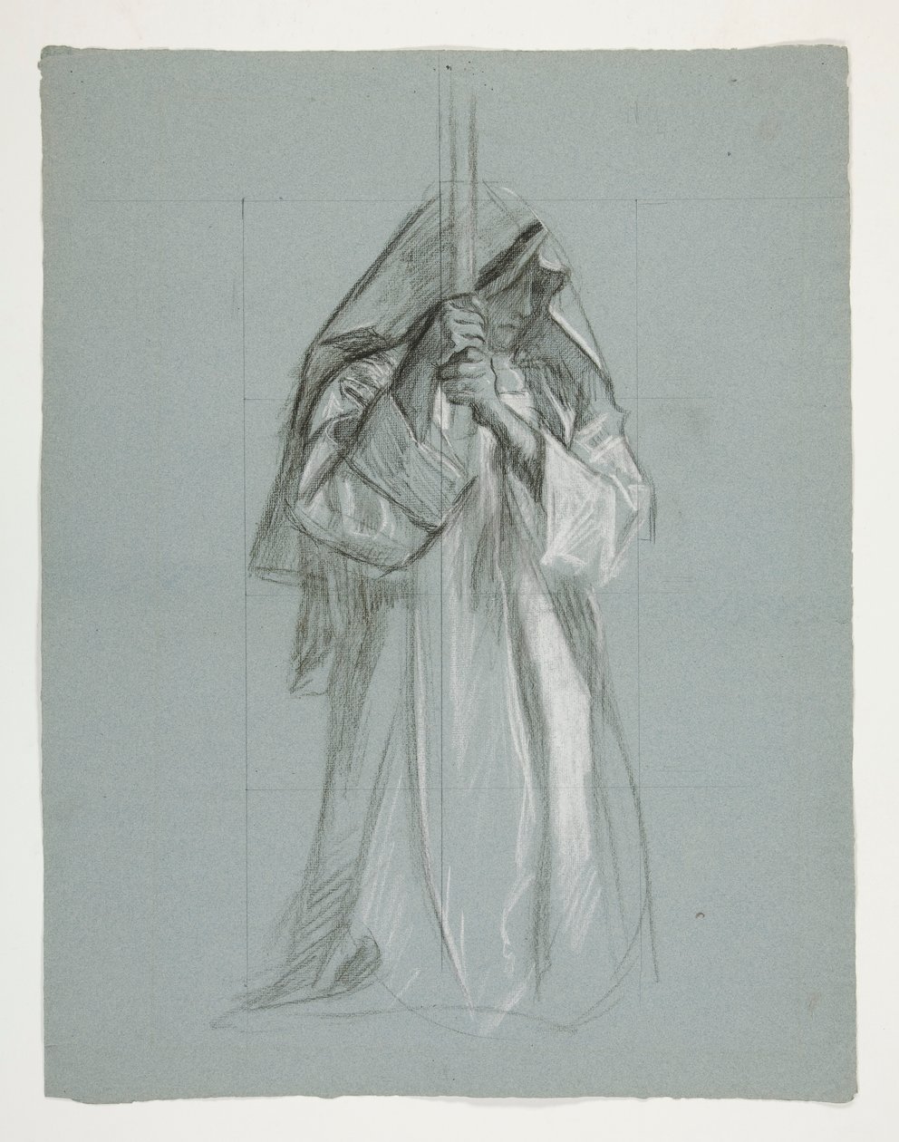 Estudio de figuras para Sir Lancelot y Sir Bors equipando a Galahad con sus espuelas, de La búsqueda del Santo Grial (segunda de una serie de quince pinturas para la Biblioteca Pública de Boston, completada en 1901) de Edwin Austin Abbey