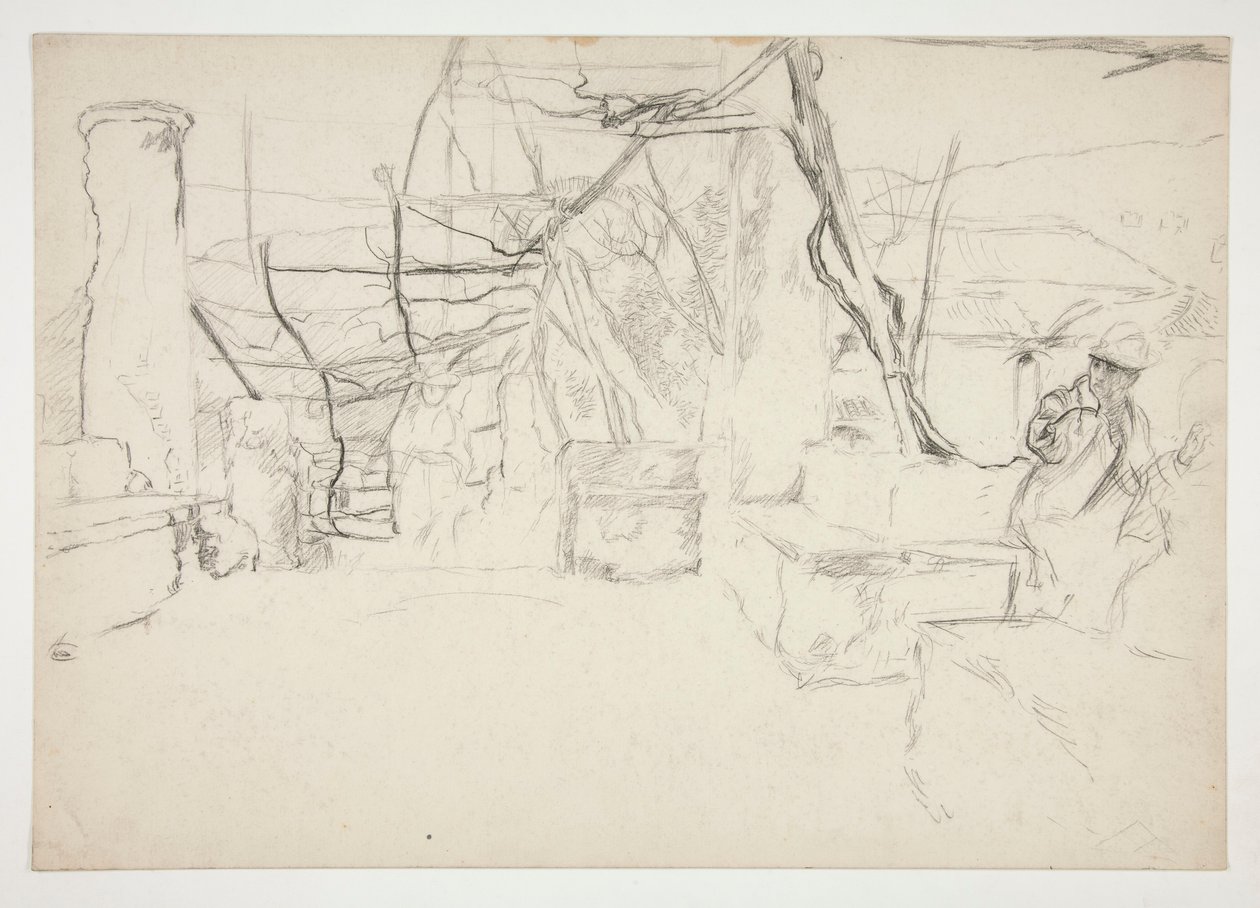 Figuras caminando entre ruinas antiguas (?) - (ilustración no identificada) de Edwin Austin Abbey