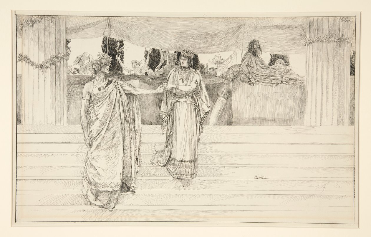 Hermione ruega a Polixenes - Acto I, Escena II, El Invierno de Edwin Austin Abbey