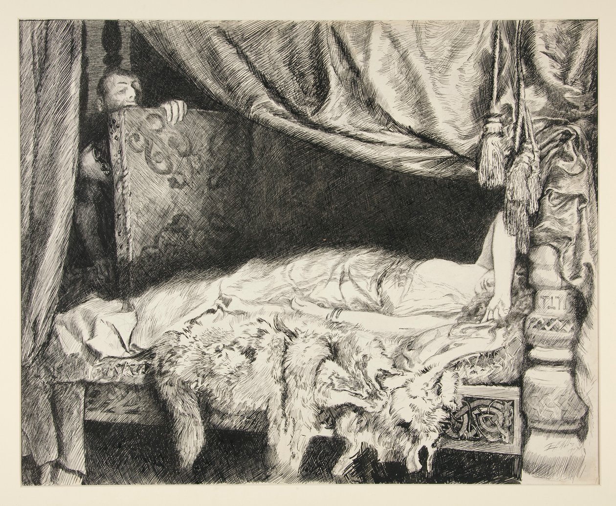 Iachimo roba del baúl - Acto II, Escena II, Cimbelino de Edwin Austin Abbey