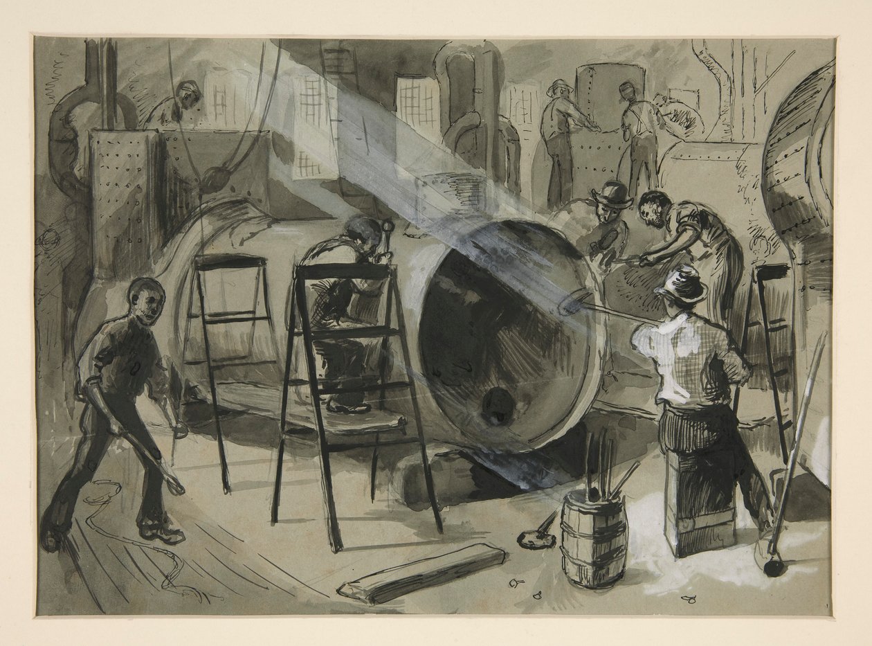Ilustración dentro de una fábrica de Edwin Austin Abbey