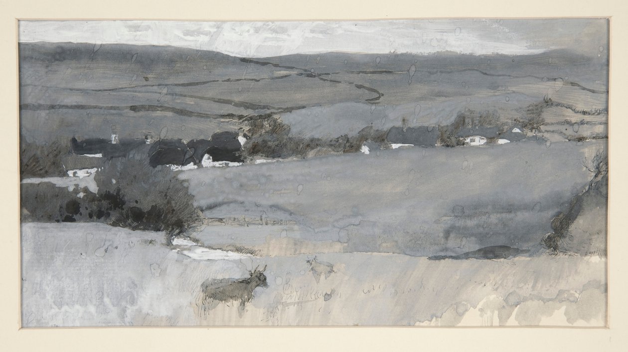 Paisaje con vaca en primer plano de Edwin Austin Abbey
