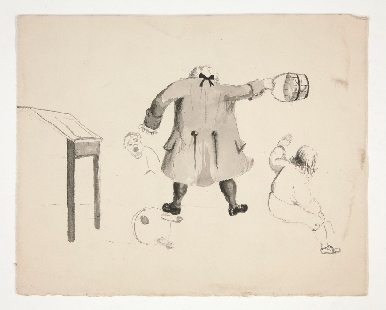 Hombre balde oscilante en Two Boys (anverso); Dos hombres detrás de un muro (verso) de Edwin Austin Abbey