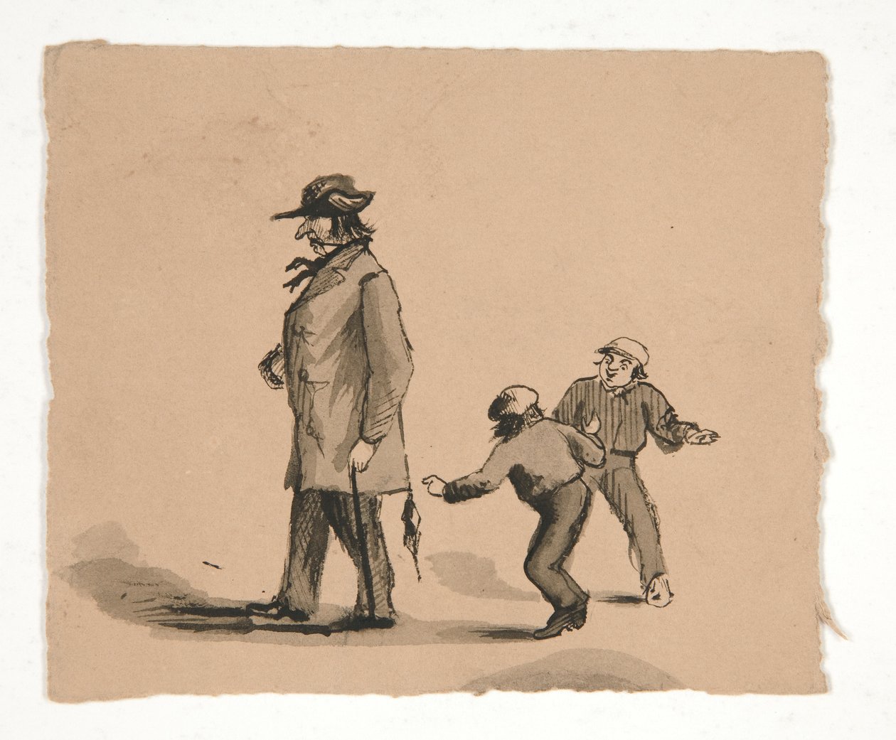 hombre caminando con dos niños de Edwin Austin Abbey