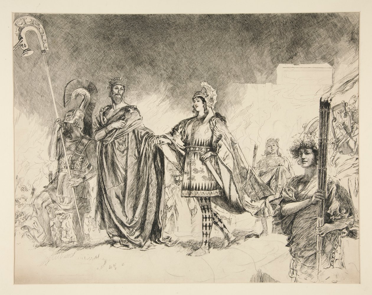 La mañana de matrimonio de Teseo e Hipólita (estudio para .1036) - Entra Teseo, de Una noche de verano de Edwin Austin Abbey
