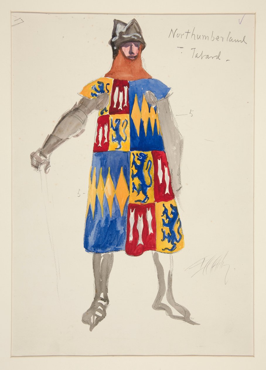 Northumberland - Tabardo, boceto de vestuario para Henry Irving de Edwin Austin Abbey
