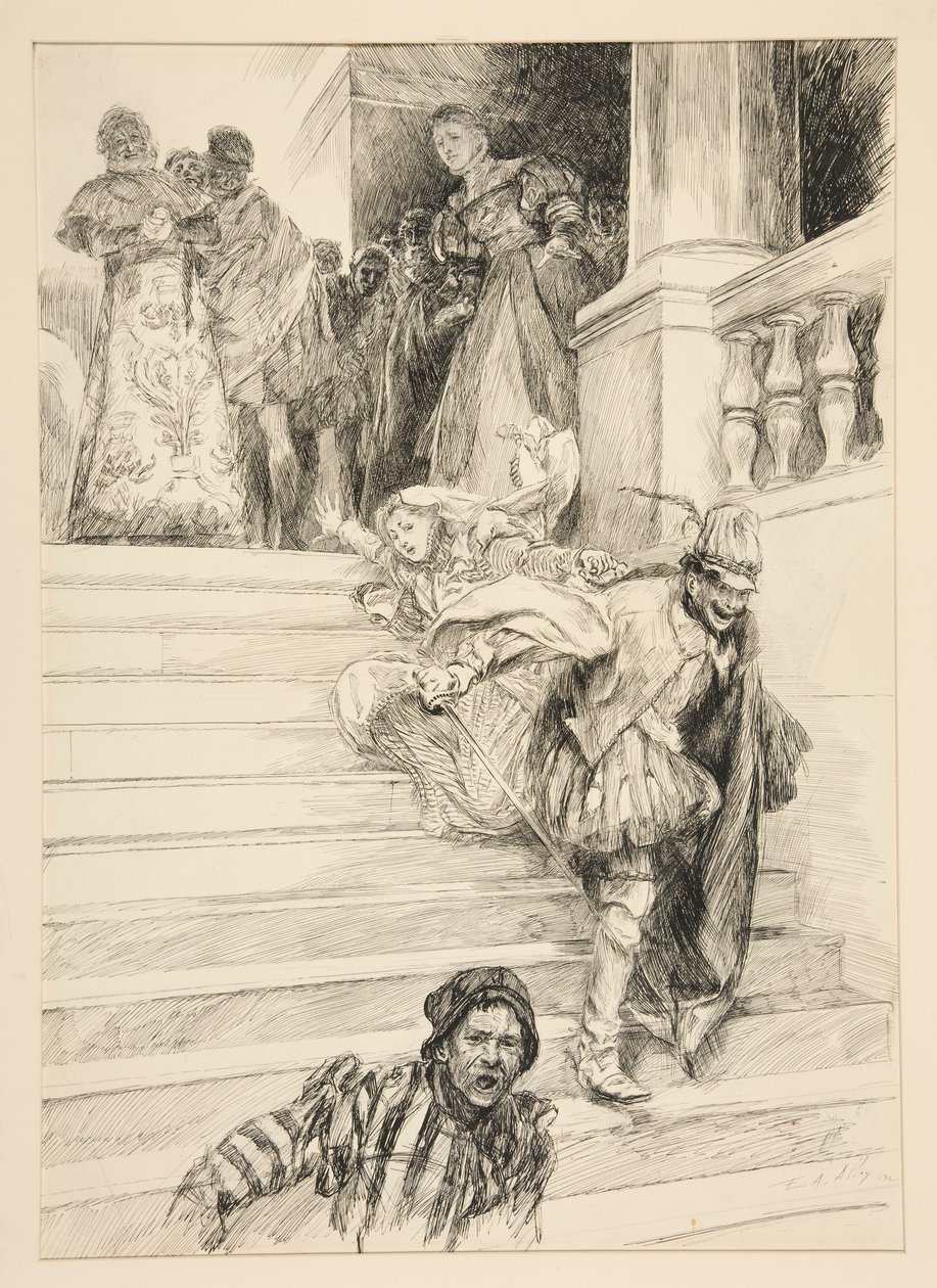 Petruchio se lleva a su novia, del Acto III, Escena ii, La fierecilla domada de Edwin Austin Abbey