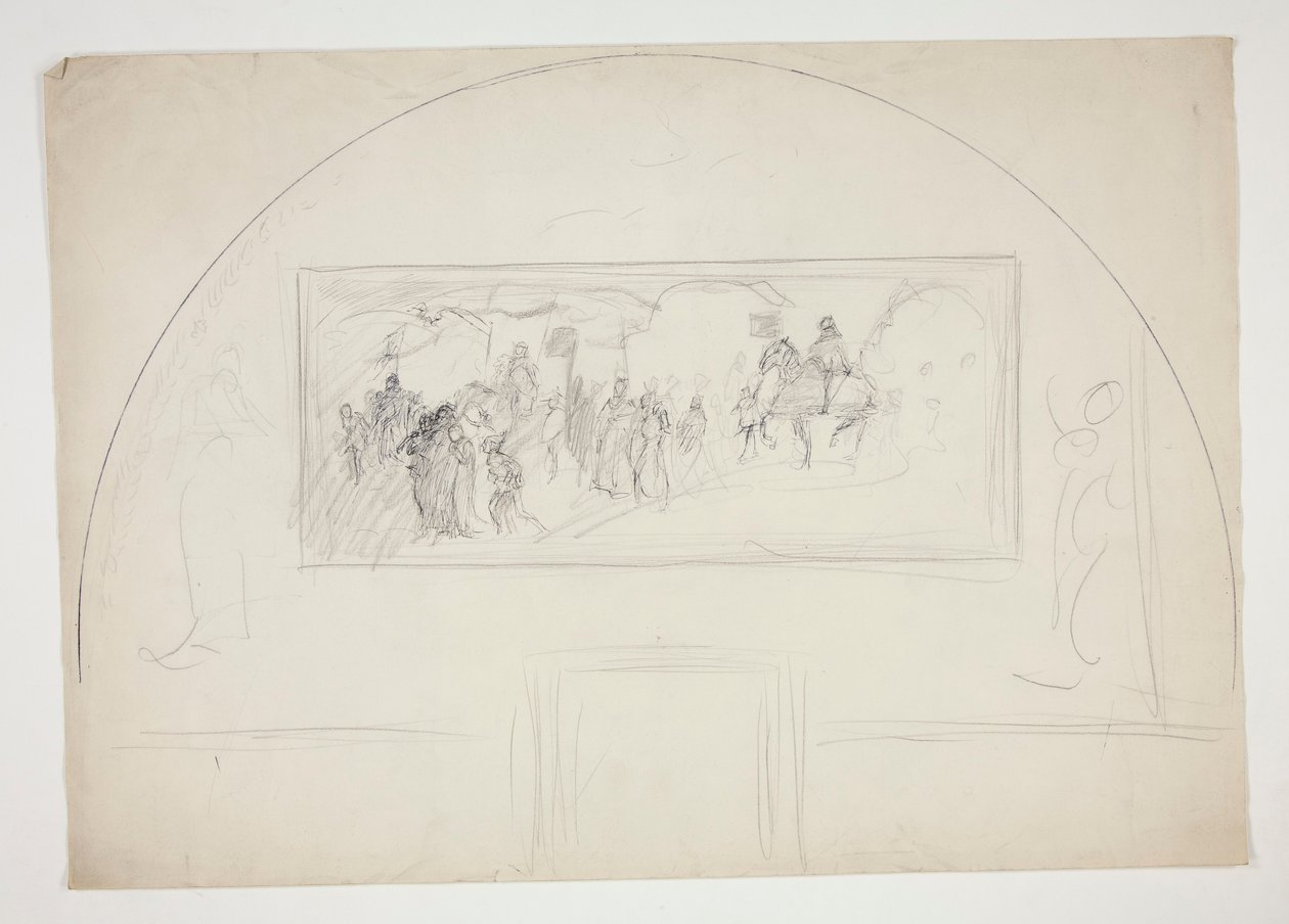 Plan para la instalación de uno de los murales de La Búsqueda del Santo Grial en la Biblioteca Pública de Boston de Edwin Austin Abbey