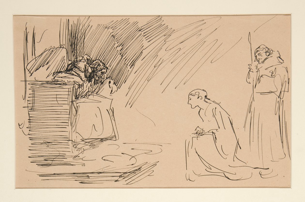 Boceto preliminar del Acto II, Escena I, Todos de Edwin Austin Abbey