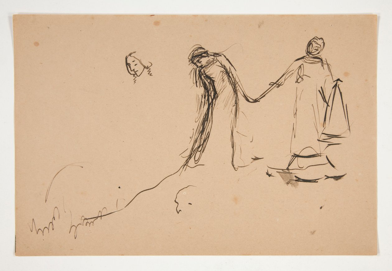 Boceto preliminar de Helena y Lafeu para el Acto IV, Escena III, Todos de Edwin Austin Abbey