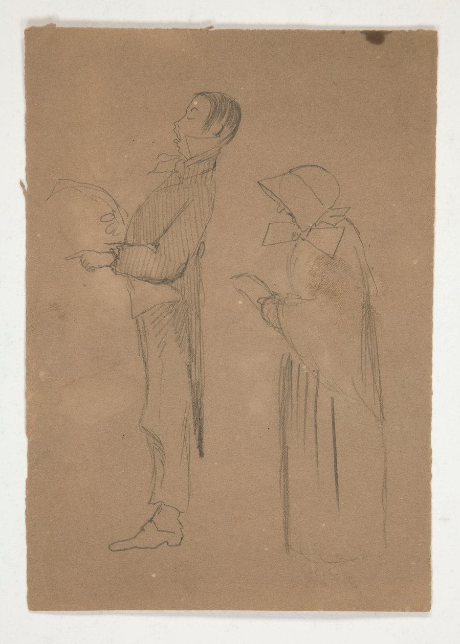 Estudios de perfil de hombre y mujer anciana (anverso); Tres bocetos de cabezas y boceto no identificado (verso) de Edwin Austin Abbey
