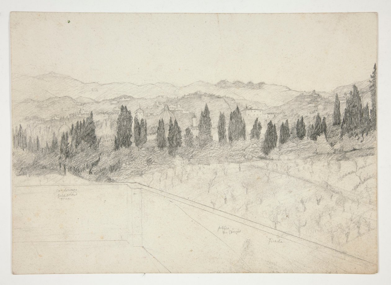 Paisaje romano (?) visto desde el balcón (anverso); paisaje marino (verso) de Edwin Austin Abbey