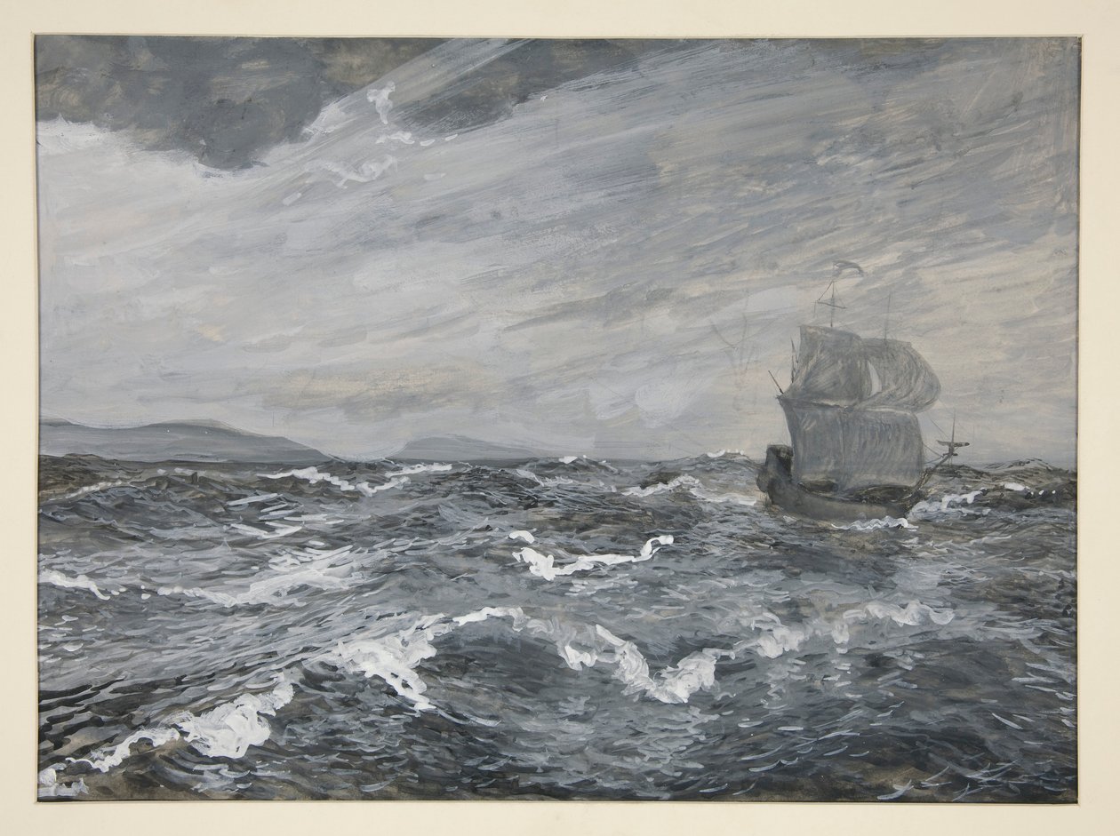 Paisaje marino con velero de Edwin Austin Abbey