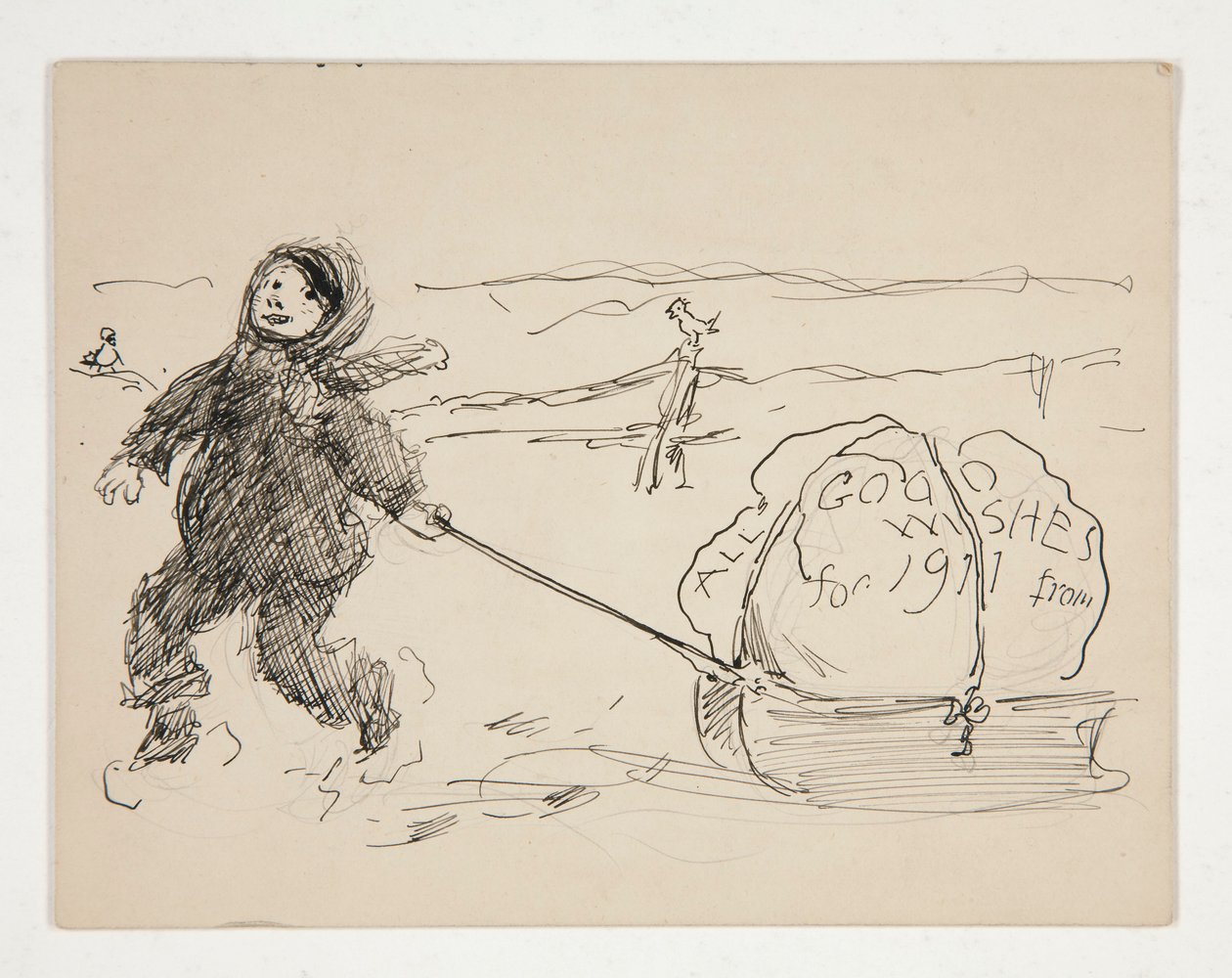 Boceto para una tarjeta de felicitación: TODOS LOS BUENOS DESEOS PARA 1911 de de Edwin Austin Abbey