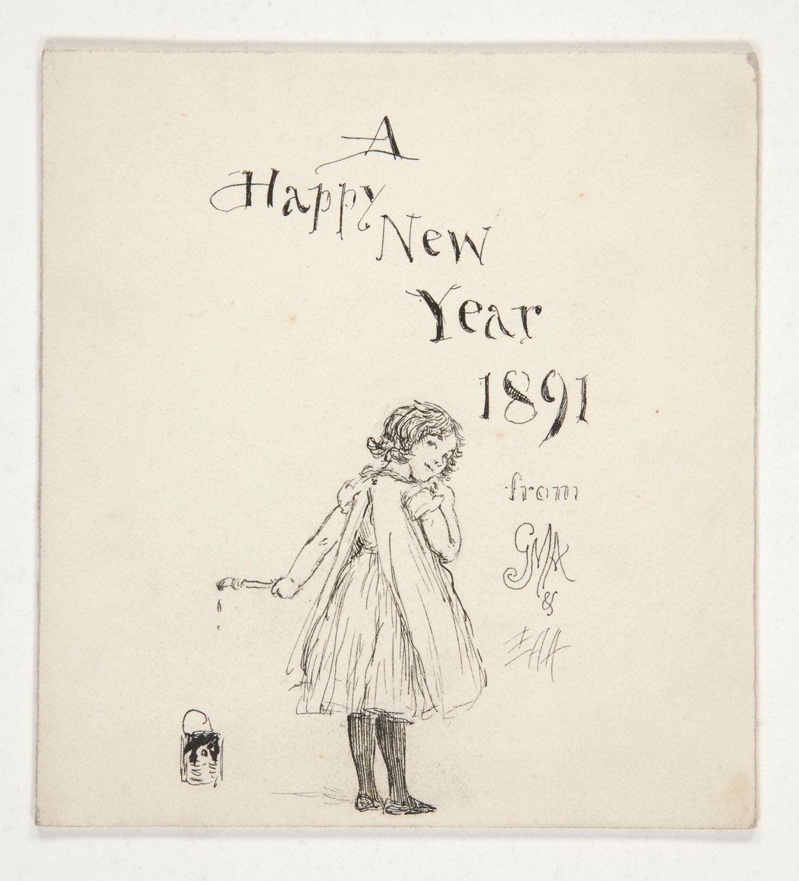 Boceto para una tarjeta de felicitación: A Happy New Year 1891 de M.G.A. y E.A.A. de Edwin Austin Abbey