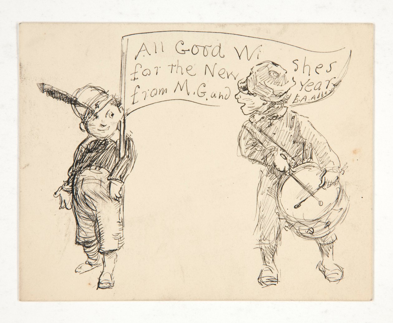 Boceto para una tarjeta de felicitación: Todos los buenos deseos para el Año Nuevo de M.G. y E. A. Abadía de Edwin Austin Abbey