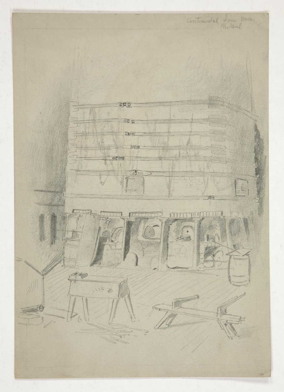 Bosquejo de Continental Iron Works(?) [interior industrial] de Edwin Austin Abbey