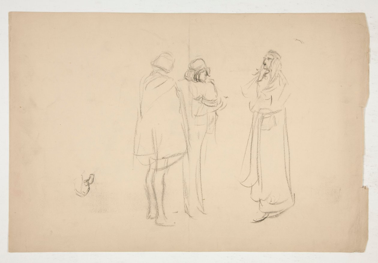 Boceto de tres hombres, de Merchant of Venice de Edwin Austin Abbey