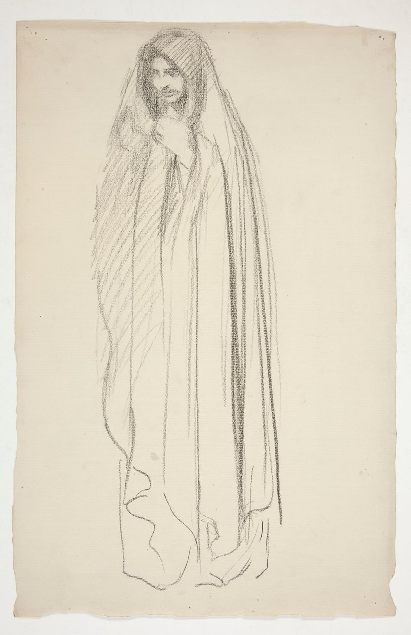 Boceto de una figura femenina encapuchada para las Tres Marías en la Cruz de Edwin Austin Abbey