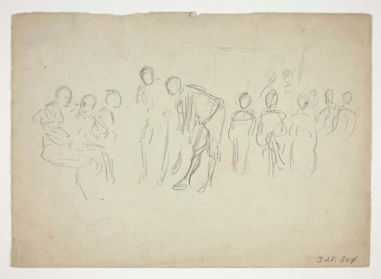 Bosquejo de una multitud - ilustración no identificada de Edwin Austin Abbey