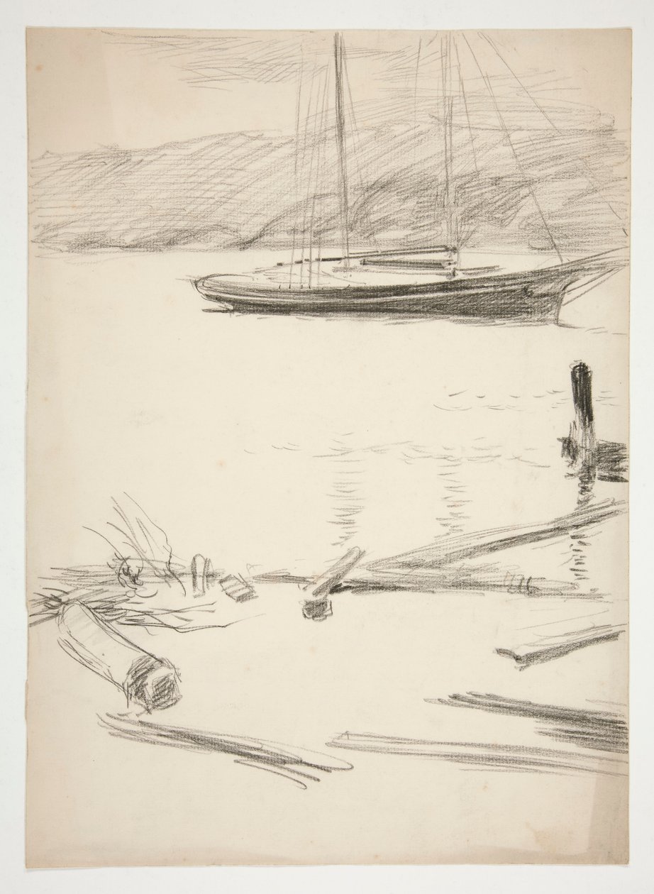 Bosquejo de un muelle y un velero de Edwin Austin Abbey