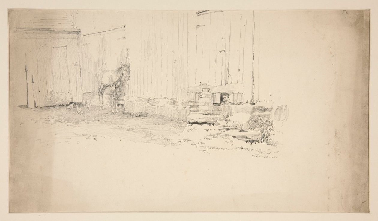 Bosquejo de un corral, con un caballo de Edwin Austin Abbey