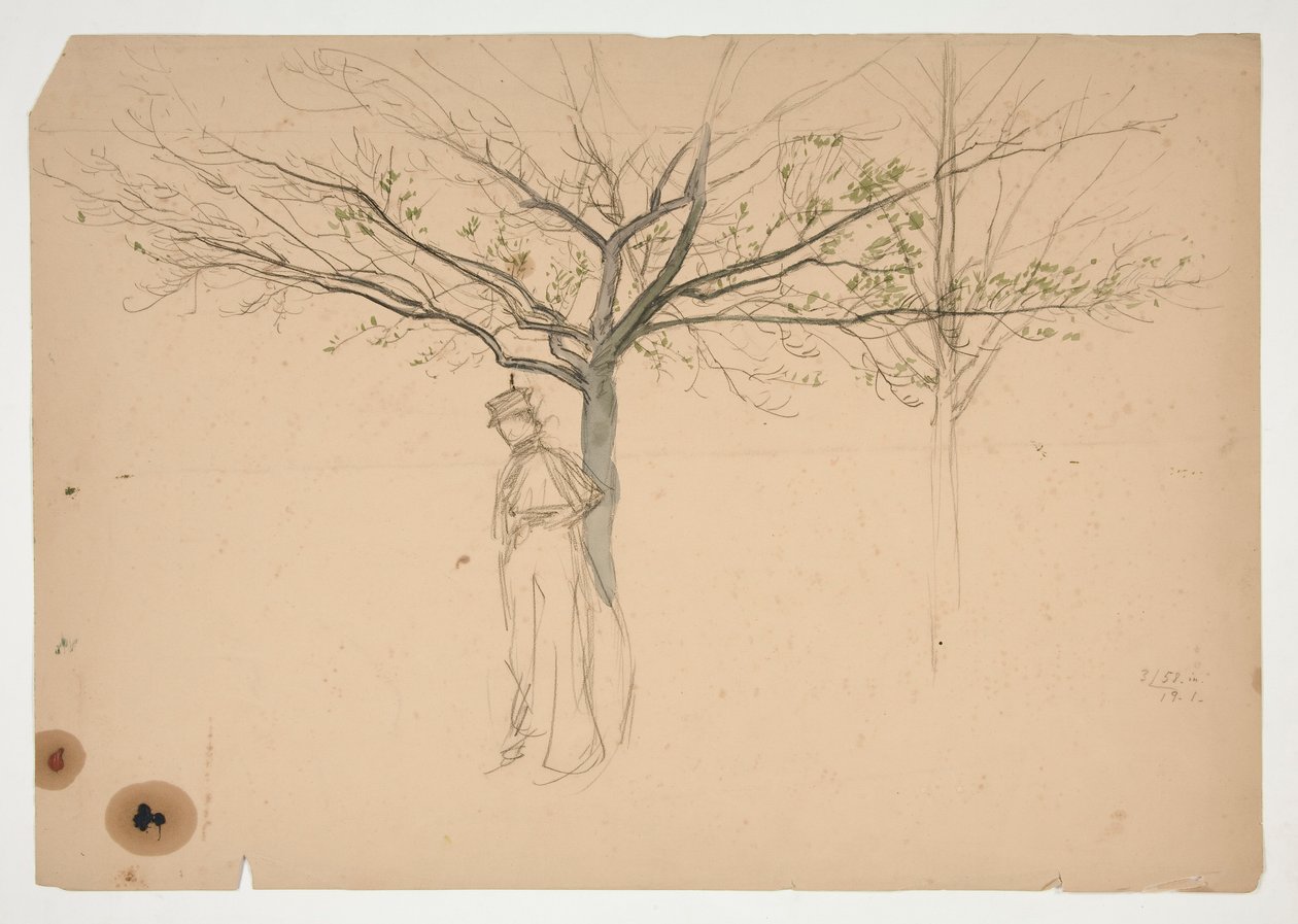 Bosquejo de una figura debajo de un árbol de Edwin Austin Abbey